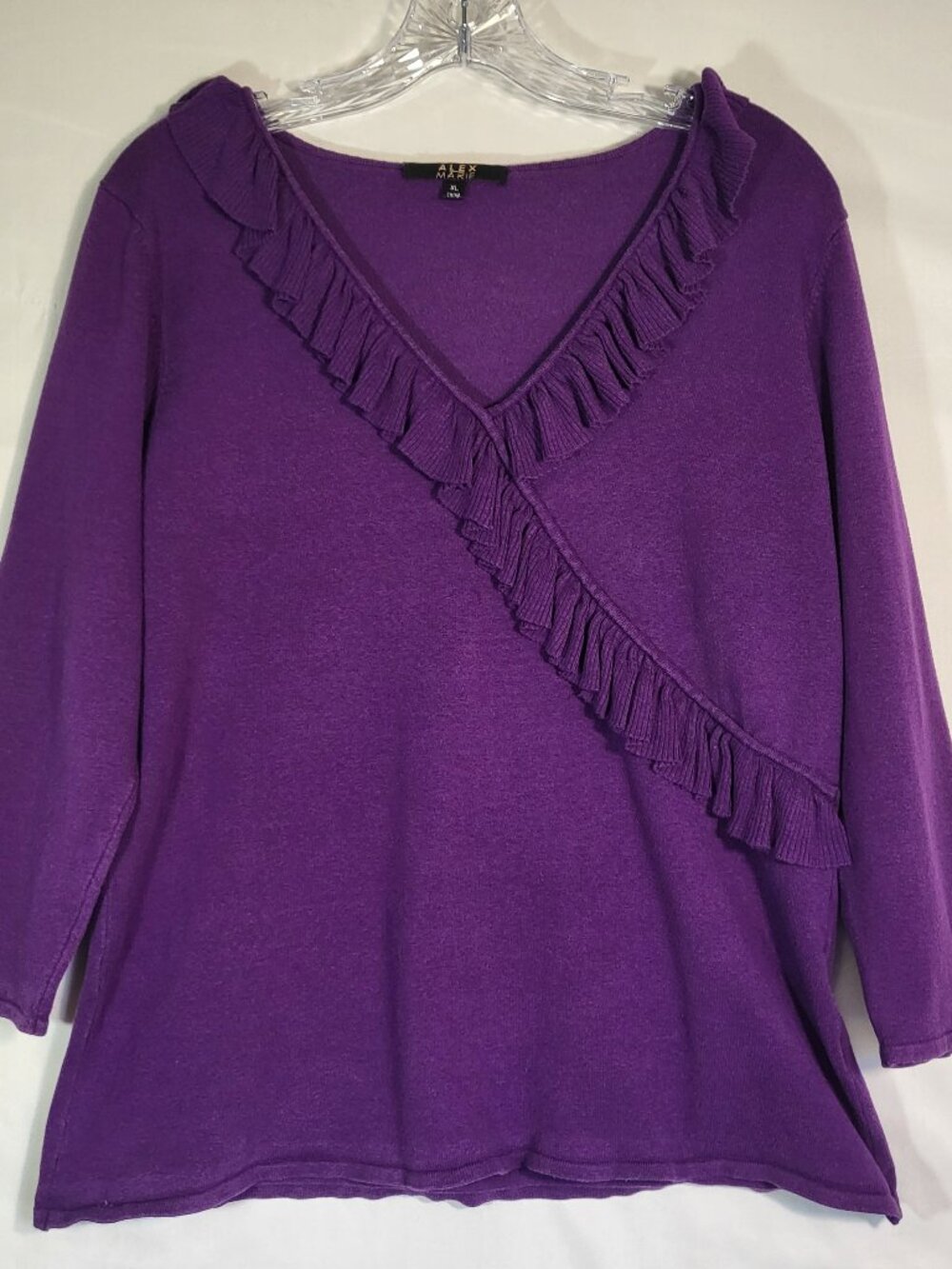 Alex Marie Woman's Mabel Ruffle Front Pullover Sweater Size XL Purple